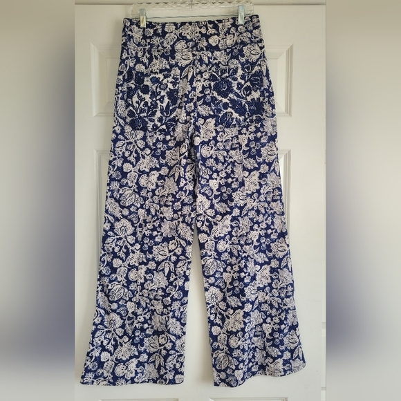 Ulla Johnson Blue and White Greer Floral Print Wide-leg Jeans - Size 8 - Picture 3 of 11